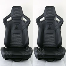 2 X TANAKA PREMIUM BLACK CARBON PVC LEATHER RACING SEATS RECLINABLE FITS MUSTANG