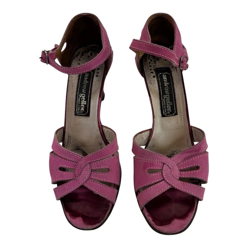 Andrew Geller Pink Leather Strap Heels Womens Size 8.5 M - Image 2 of 4