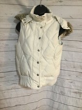 Next Women’s White Down Faux Fur Hood Full Zip Vest Size Eur 36
