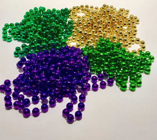 Karneval Perlen große Halsketten Menge 7 lila gold grün 35 Zoll New Orleans