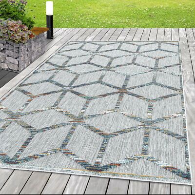 Outdoor Teppich Balkon Terrasse Küchenteppich Skandi Boho Design Grau