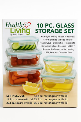 Healthy Living 10pc Glass Food Storage Container Set - BPA Free & Airtight