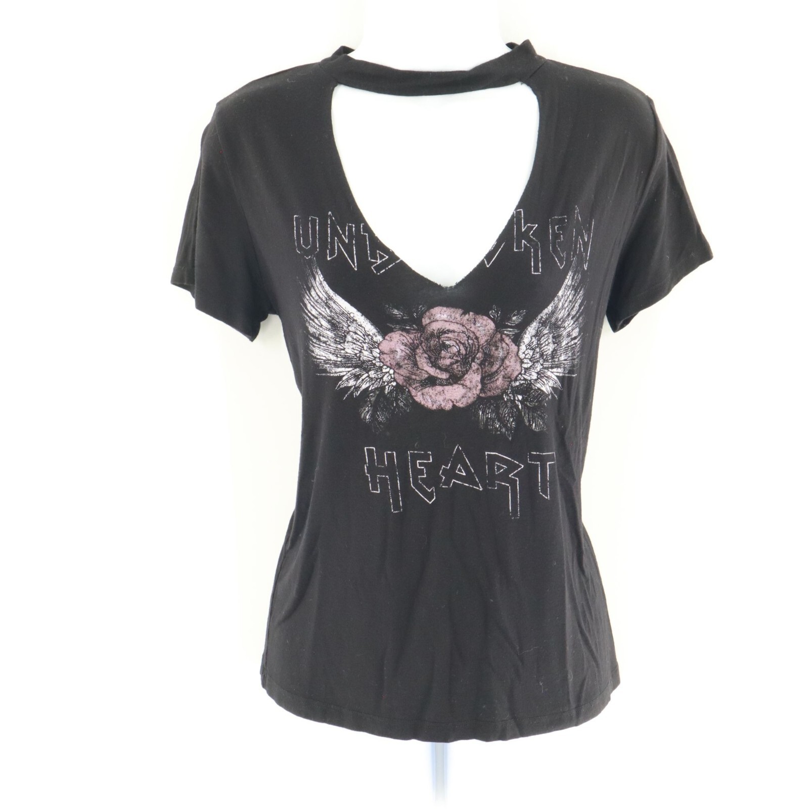 Charlotte Russe Unbroken Heart Cutout Tee Womens XS Black Biker Sexy Y2K Grunge