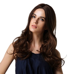 22 Inch Dark Brown Middle Part Synthetic Long Curly Wavy Wig For
