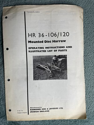 Ransomes HR 36-106/120 Anbauscheibenegge Betriebsanleitung & Teileliste