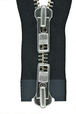 YKK Zipper Strong 8 mm Metal Silver 2 Way Up to 100 cm Black 580