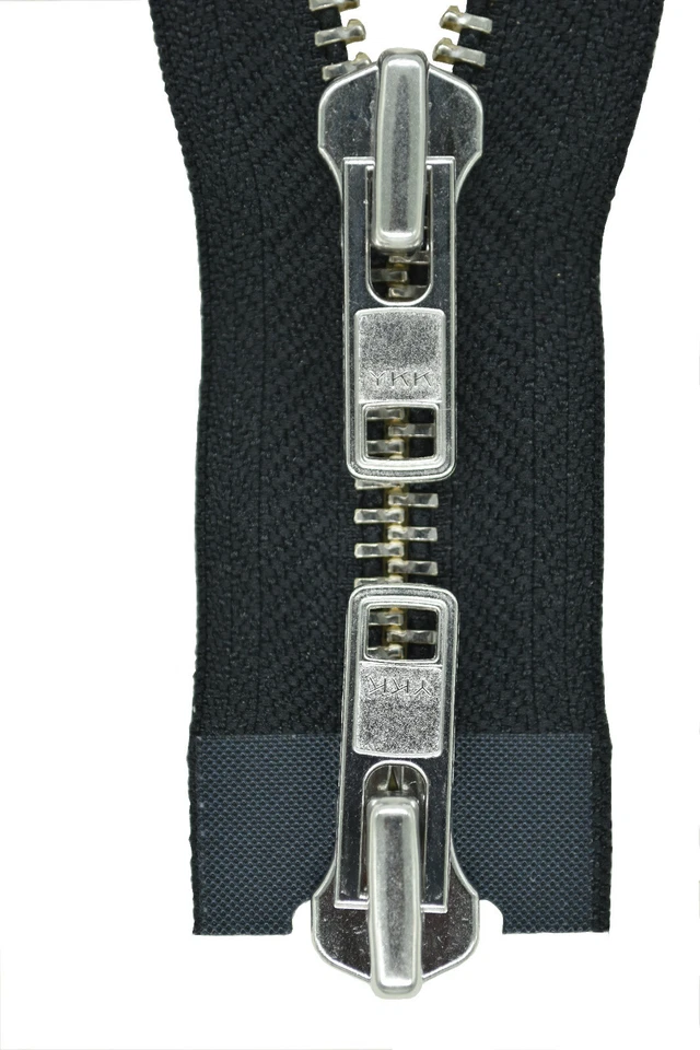 YKK Zipper Strong 8mm Metal Silver 2 Way up to 100cm Black 580