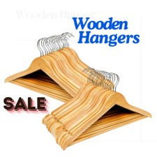 Pack of 24 Wooden Coat Hangers Suit Garments Clothes Wood Hanger Trouser Bar Set