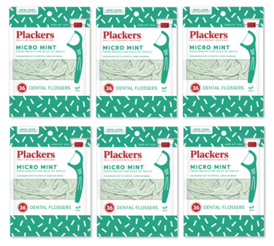 Plackers Micro Mint Fresh Breath Flossers, Mint Flavored, 36 Ct (6 Pack)