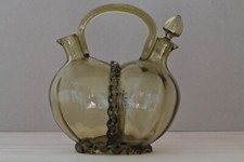 Menage Essig und &Ouml;l Doppelflasche Antik Glas olivgr&uuml;n Mundgeblasen Abrissglas