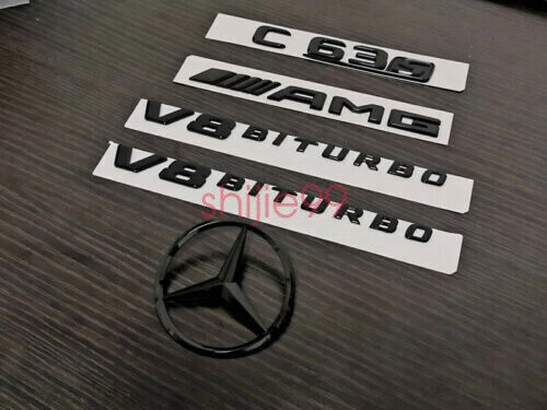 Negro Brillante C63S AMG V8 BITURBO PAQUETE Estrella Baúl Emblema Insignia Adhesivo C63 W205 Foto 3 de 4