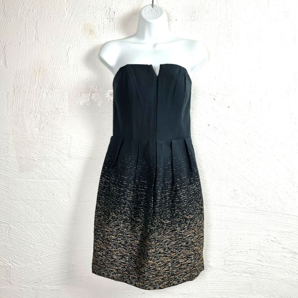 PORTMANS Womens Dress Size 10 Black/Gold Sleeveless Off Shoulder A-line