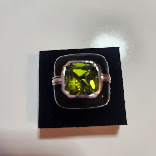 Lia Sophia Cocktail Ring COVET- Sz 7 Black Enamel Silver Green Stone NWOT - Picture 7 of 7