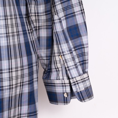 Burberry London Cotton Blue Plaid Button-Up Wing Tip Collared Dress Shirt - SZ L - 第 5/10 張圖片
