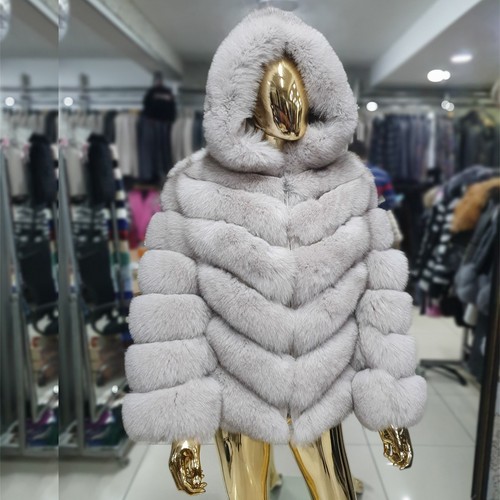 Mens Winter Real Fox Fur Hood Coat Natural Genuine Fox Fur Jacket Outwear Hoodie