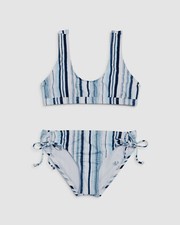  56 Splendid Girls' Blue Striped Stretch Bikini 2-Piece Set Swimsuit Size 12