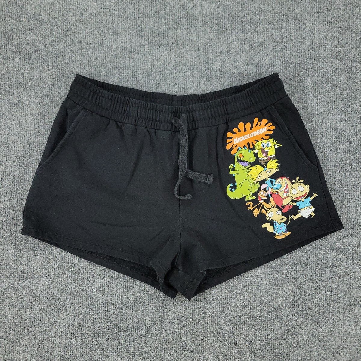 Nickelodeon Shorts Women's Large Black Sweats Ren & Stimpy Pockets