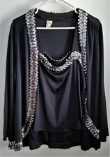 Vintage Black Blazer - Tank Top Set - 1970's - Size 38 - Sequin Embellishments