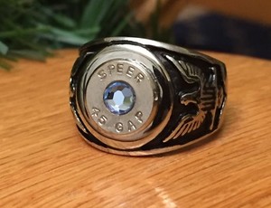 Speer 45 Nickel Bullet Casing Men S Eagle Ring Sz 11 W Lt Blue Crystal Ebay