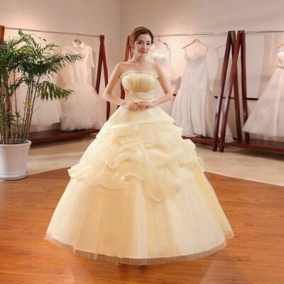 Damen Bustier Braut Hochzeit Kleid Rüsche Swing Abend Party Ballkleid Formelle
