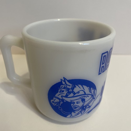 Vtg Ranger Joe Ranch Mug Blue Childrens D Handle Milk Glass Mug Hazel Atlas - Picture 4 of 4