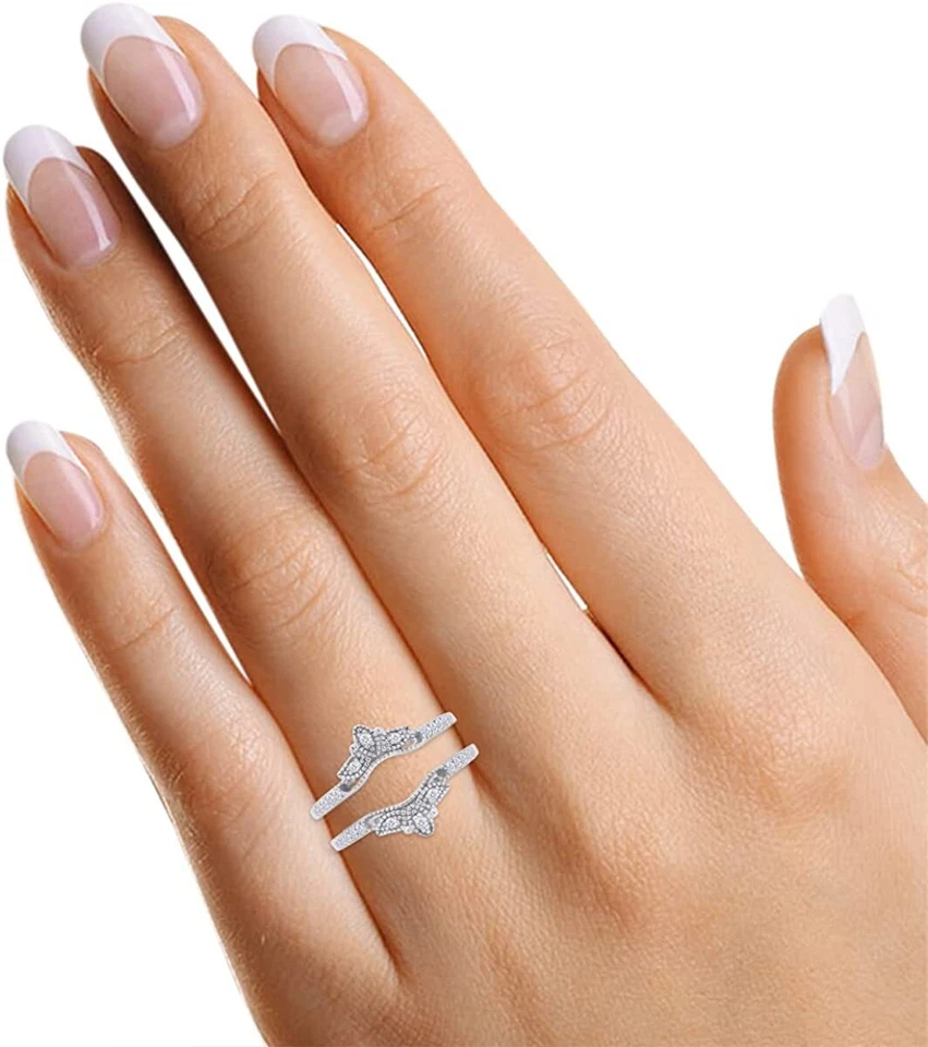 1/7ct Enhancer Guard Filigree Wedding Band Ring Natural Round Diamond Sterling - Image 4 of 4