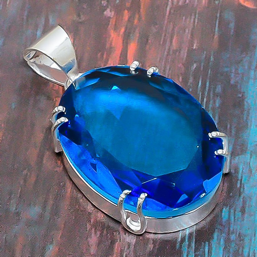 Ciondolo Con Topazio Blu London Taglio Ovale - Foto 10