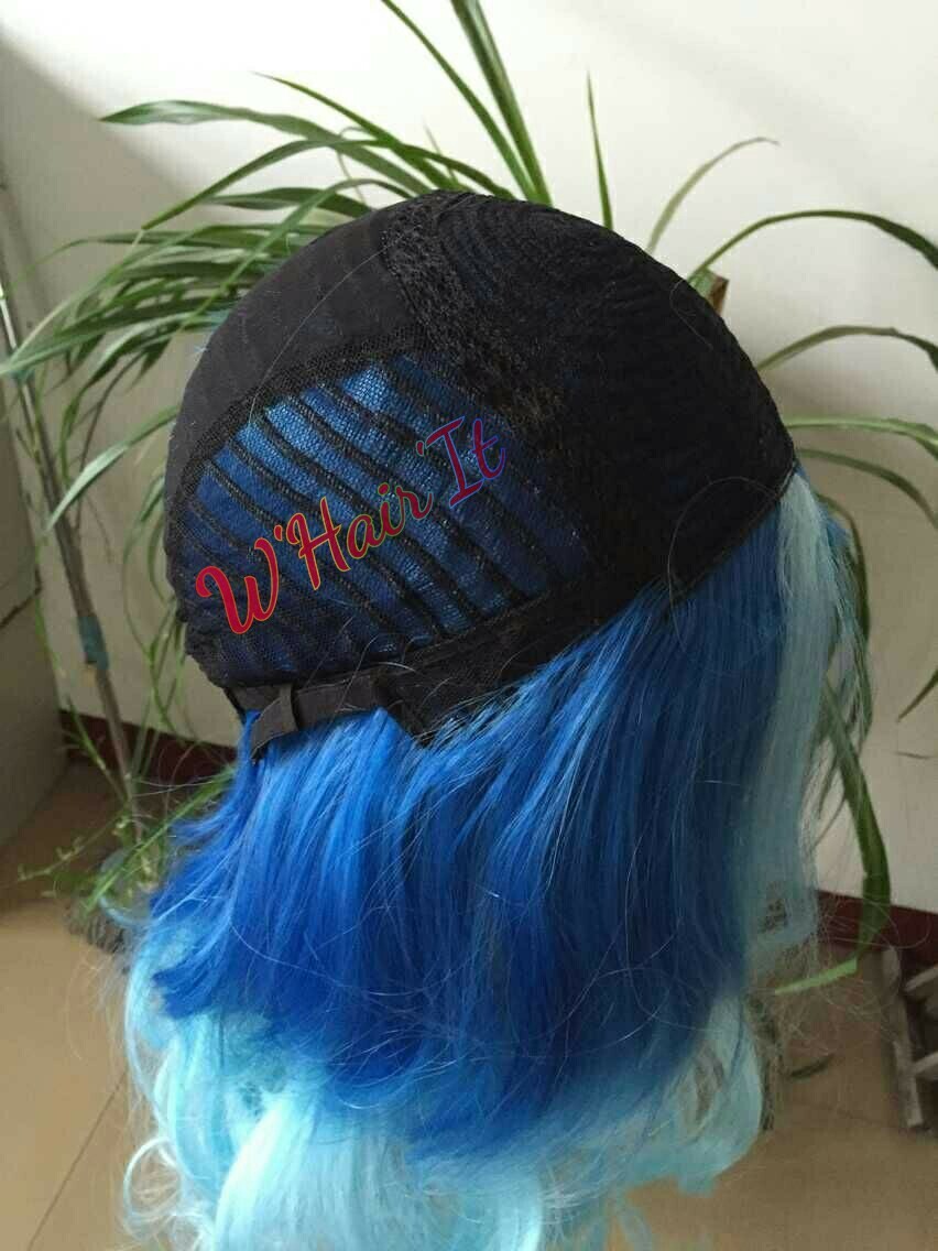 Billie Eilish Kylie Jenner Inspired Ombre-Blue Curly Full Density - Main Image