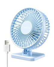 USB Desk Fan, Small But Powerful, Portable Quiet 3 Speeds Wind Light blue