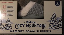 Cozy Mountain Large 9-10 Women's Knit Scuff Slippers with Faux Fur Cuff in Grey