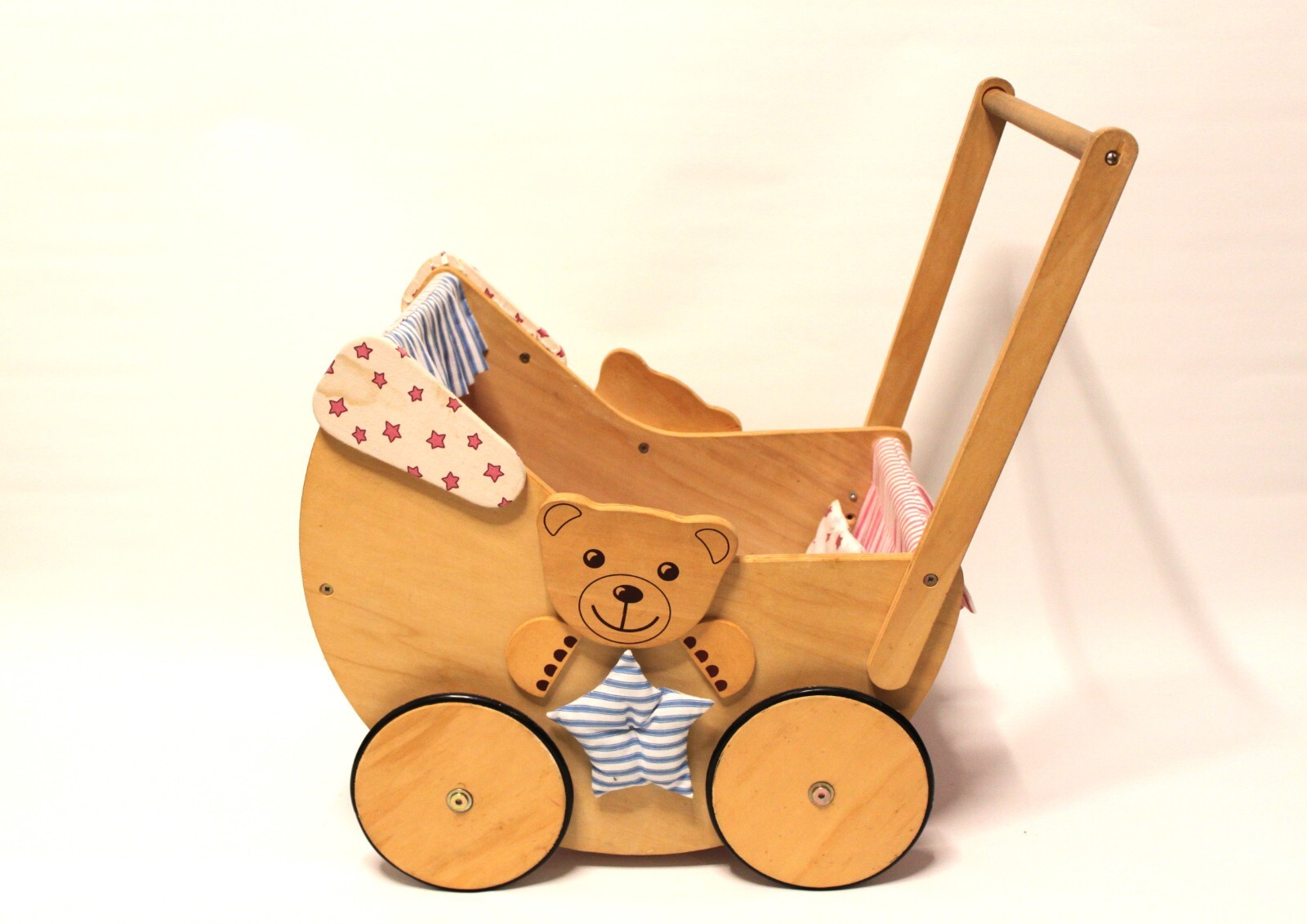 Holzpuppenwagen inklusive Babypuppe und Bettzeug Nachhaltiges nostalgische Spiel