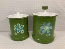 Vintage KROMEX Flower Daisy Green Retro Kitchen Canisters Aluminum Replacements