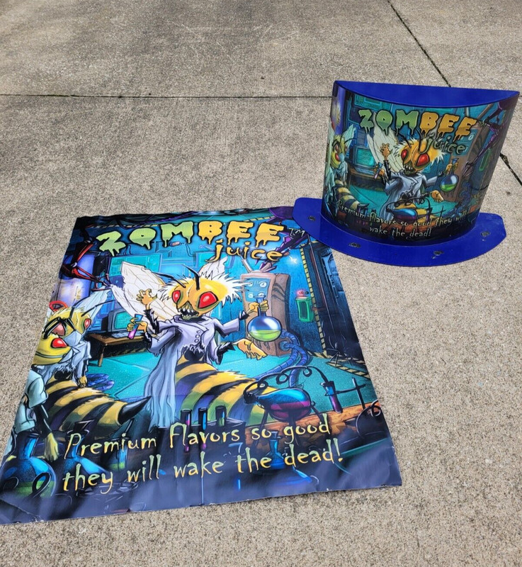 ZOMBEE JUICE Advertising Metal Hat & Poster " Premium flavors so good..." Zombie