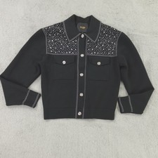 Maje Knit Cardigan Jacket Womens 1 Small Black Rhinestone Western My Vesty