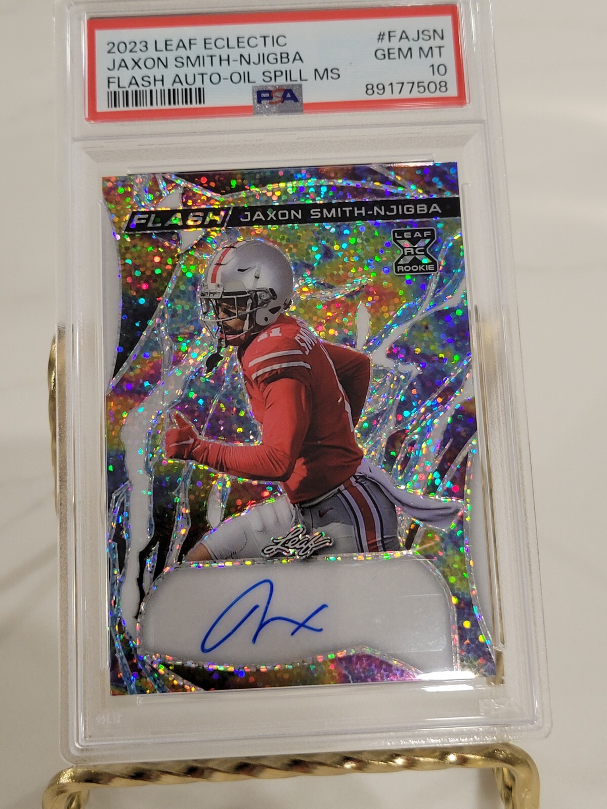 Jaxon Smith-Njigba Leaf Eclectic Flash Autographs #FAJSN Oil Spill Sparkle Metalized