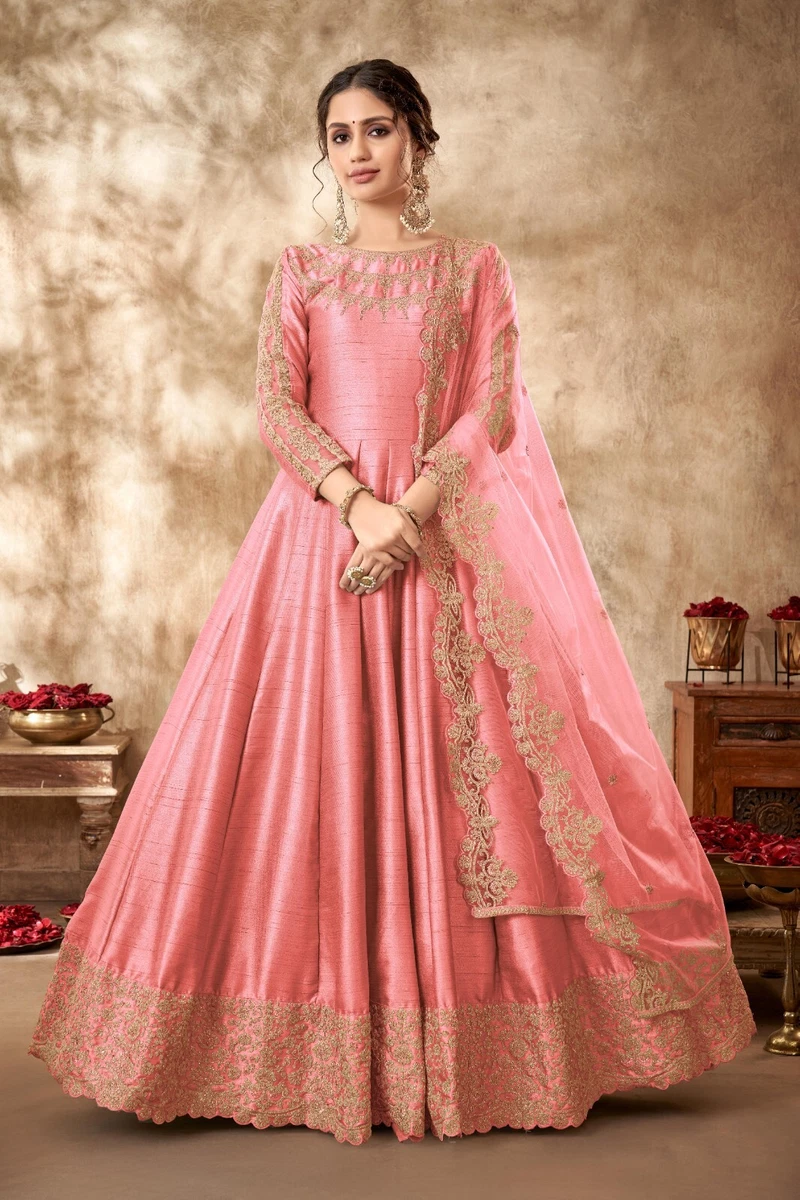 Pink Embroidered Art Silk Designer Anarkali Salwar Kameez Suit