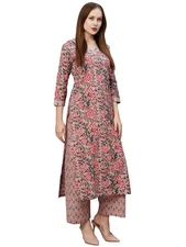 GoSriKi Women's Cotton Blend Kurta with Pant