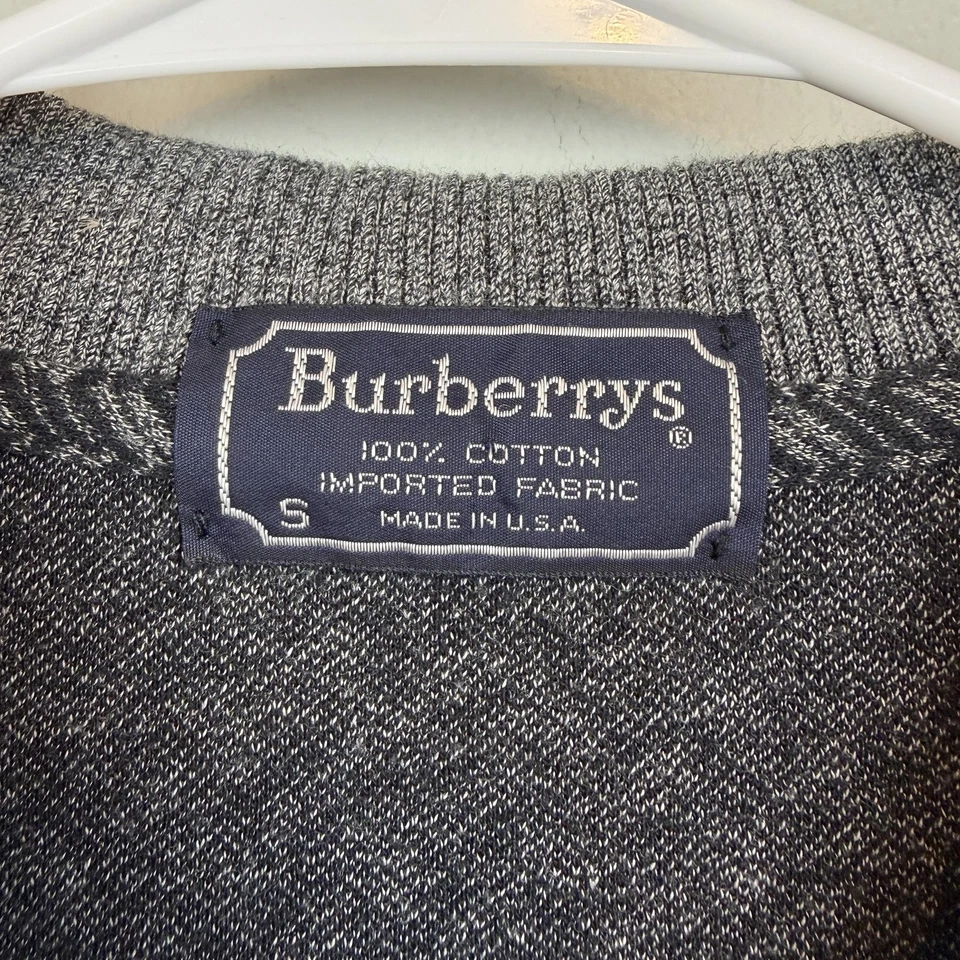 Camisa Polo Burberrys De Colección Para Hombre Pequeña Gris Espiga Tejida Hecha en EE. UU. 90s Foto 3 de 4