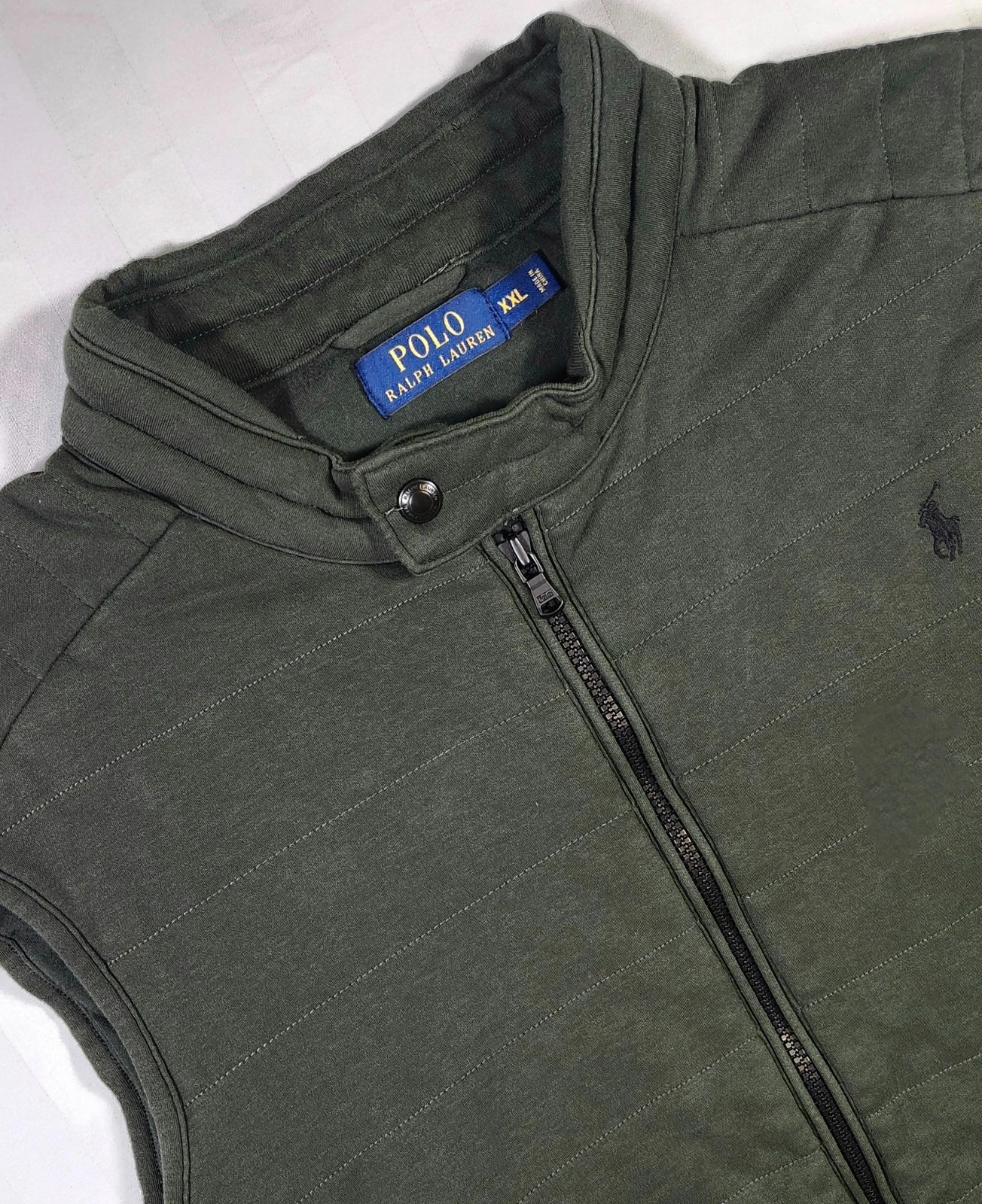Y2K Polo Ralph Lauren Mens 2XL Army Green Quilted Insulated Vest Cotton Pony