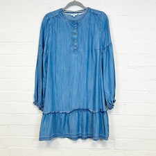 Fat Face Chambray Dress Boho Long Sleeve Tiered Light Blue Relaxed UK Size 12