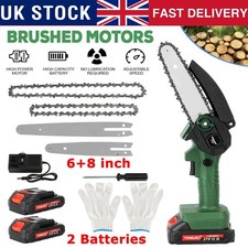 21V Electric Cordless Chainsaw Handheld One-Hand Mini Saw Wood Cutter +2 Battery