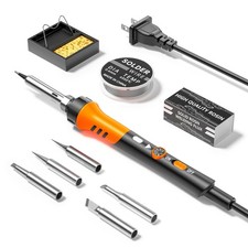 60W Adjustable Temperature Soldering Iron Kit - 9-in-1 With 5 Tips, Orange