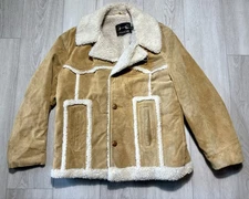 VTG 70s Sears The Leather Shop Shearling Suede Jacket Men 40 Western Sherpa Coat