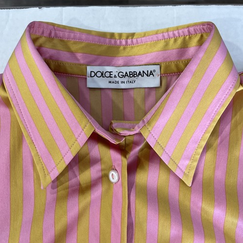 Dolce & Gabbana Vintage Striped Pink/Yellow Silk Blend Shirt Top (Size 46) READ - Picture 16 of 17