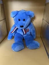 Ty Beanie Buddies Blue Bear with American Flag and Ribbon