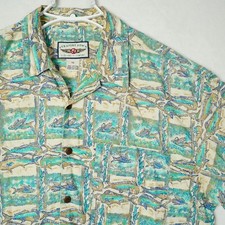 Vintage Straight Down Mens Large Hawaiian Button Down Fish Shirt USA Made