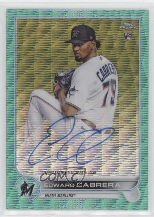 2022 Topps Chrome Rookie Aqua Wave Refractor /199 Edward Cabrera #RA-EC Auto 4l3