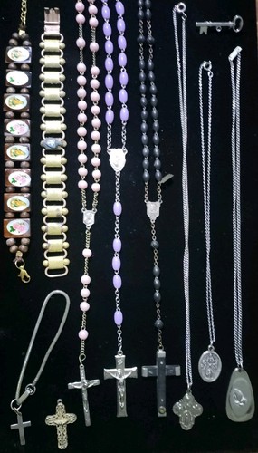 Lot of Religious Items-3 Rosaries, Bracelets, Necklaces w/ Pendants