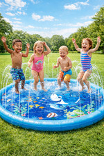 Kids Splash Pad Sprinkler Water Play Mat Shark Design Outdoor Summer Water Toy