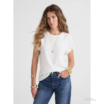 #ad Madewell The Dakota Perfect Crewneck Tee in Ivory Off White Size Small NWT FLAWS $15.00